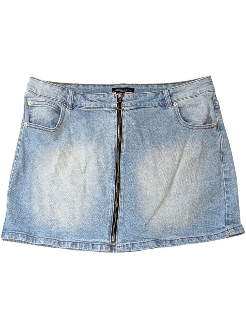 Kendall & Kylie Size XL Light Wash Denim Mini Skirt Exposed Zipper Y2K